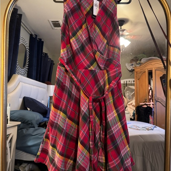 Ralph Lauren plaid crinkle, cotton sleeveless wrap dress size 12 - Picture 2 of 11
